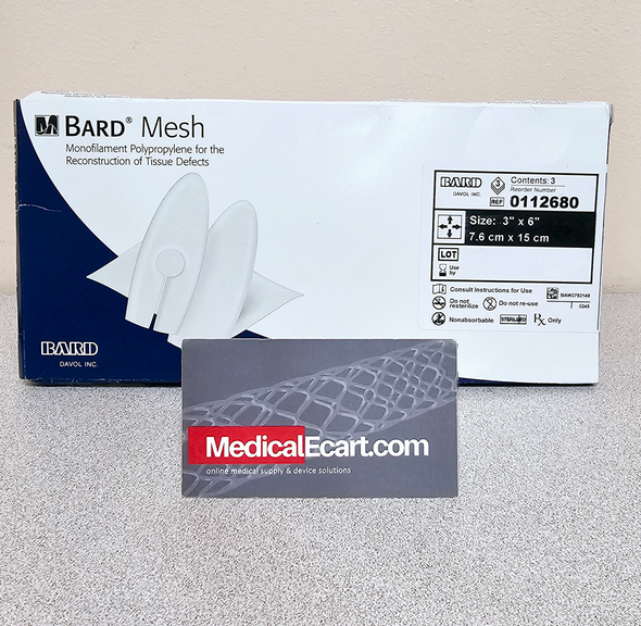Bard 0112680 Mesh, 3 in x 6 in (7.5cm x 15cm), Monofilament polypropylene mesh for use in ventral or inguinal hernia repair. Box of 03