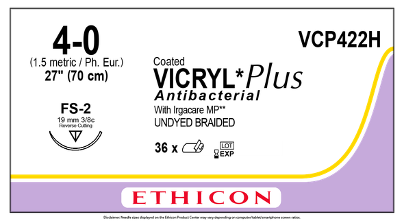Ethicon VCP422H COATED VICRYL® Plus Antibacterial (polyglactin 910) Suture