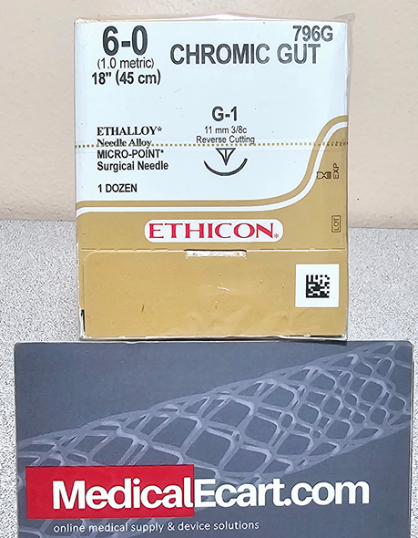 Ethicon 796G Surgical Gut Suture - Chromic, MICROPOINT-Reverse Cutting