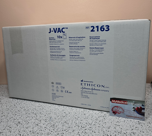 Ethicon 2163 J-VAC Drain, J-VAC Reservoir - Sterile; 300 ml Closed Wound Drainage Reservoir, Case of 10