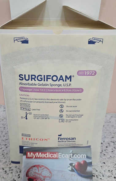 Ethicon 1972 Hydrogel Dressing Surgifoam® 2 cm X 6 cm X 7 mm Gelatin Sterile, Case of 12