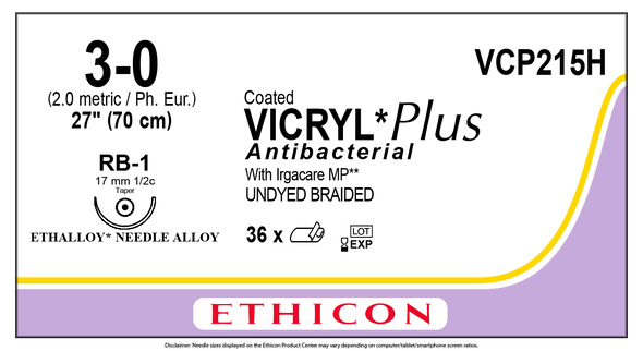 Ethicon VCP215H COATED VICRYL® Plus Antibacterial (polyglactin 910) Suture, Taper Point