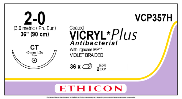 Ethicon VCP357H COATED VICRYL® Plus Antibacterial (polyglactin 910) Suture, Taper Point