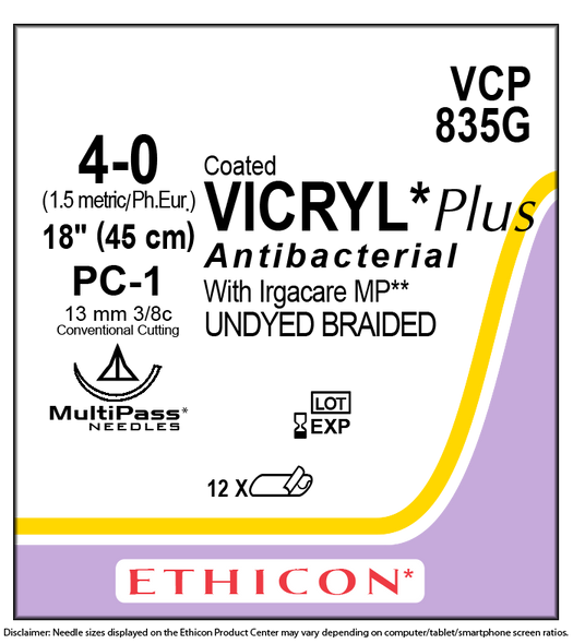 Ethicon VCP835G COATED VICRYL® Plus Antibacterial (polyglactin 910) Suture