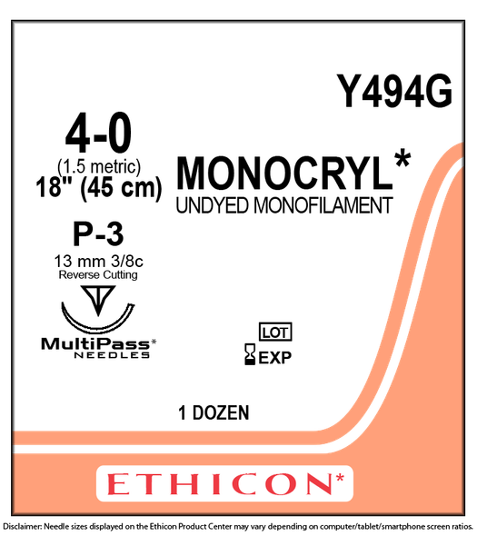 Ethicon Y494G MONOCRYL® (poliglecaprone 25) Suture