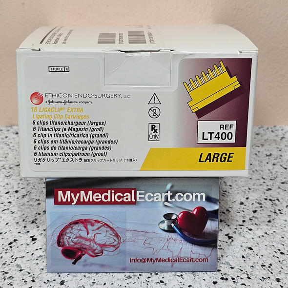 Ethicon LT400 LIGACLIP™ Extra Ligating Clips, Titanium, Large, Yellow, Cartridge of 6 clips. Box of 18 Cartridges