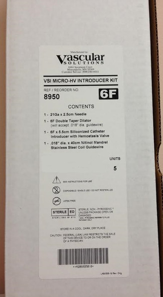 Vascular Solutions 8950 VSI Micro-HV Introducer Kit 6F