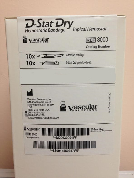 Vascular Solutions 3000 D-Stat Dry Silver Hemostatic Bandage