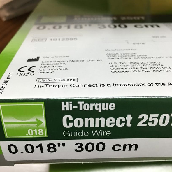 Abbott 1012595 HiTorque Connect 250T Guide Wire .018" x 300cm. Hi-Torque Connect 0.018" straight tip, 30 Gram tip stiffness, Box of 5