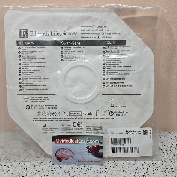 834F75 Edwards Lifesciences Swan-Ganz VIP Thermodilution VIP+ 7.5F, 110cm, 4 Lumen Infusion Catheter . Case of 5