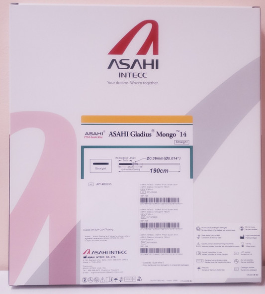 ASAHI AP14R023S, Gladius® Mongo®, Guide Wire, Straight, 190 cm, 0.014in (0.36mm), Box of 5