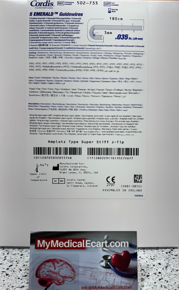 Cordis 502-733 Amplatz Type Super Stiff J-Tip .035” x 180cm Guidewire