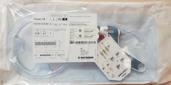 BIOTRONIK 390687, Pulsar-18, Peripheral Self-Expanding Stent System/0.018”/OTW, 4Fr, Diameter 6mm, Lenght 100mm, Usable length 90cm, box of 01