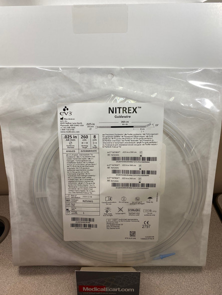 EV3 N252601, Nitrex Guidewire, Diameter 0.025 in, Lenght 260 cm, Tip Intermediate, Tip Angle 45º, Pack of 3