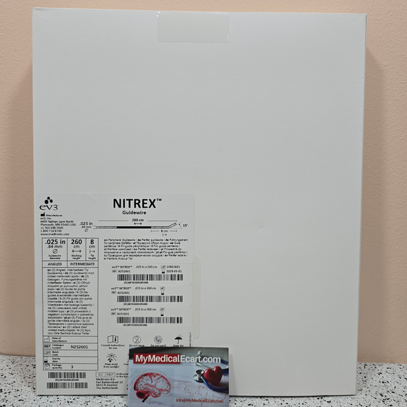 EV3 N252601, Nitrex Guidewire, Diameter 0.025 in, Lenght 260 cm, Tip Intermediate, Tip Angle 45º, Pack of 3