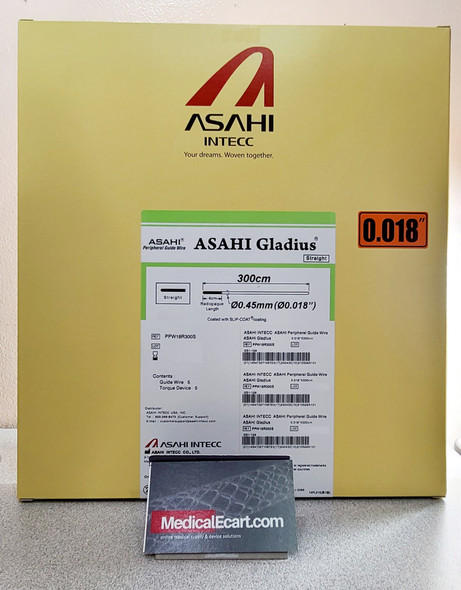 ASAHI PPW18R300S, Gladius® Peripheral Guidewire, 0.018 inch, 300 cm, Straight Tip, Polymer Jacket & Hydrophilic Coating, Box of 05