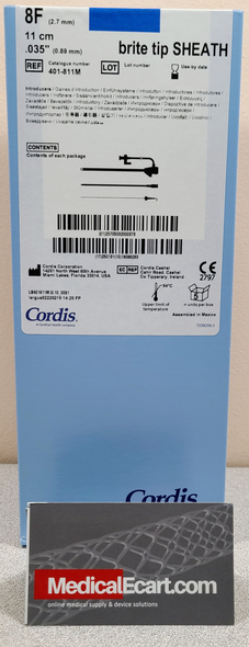 Cordis 401-811M BRITE TIP® Catheter Sheath Introducer, 401811M, with Mini-Guidewire, Fuschia, 0.035IN, 11CM Cannula, 8FR, Box of 5