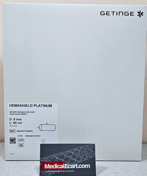 Getinge M00202175408P0 Hemashield Platinum Woven Double Velour Vascular Graft, 175410P, Straight 8 mm x 60 cm. Box of 01