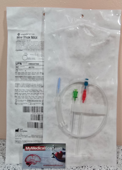 AngioDynamics H965457531 Mini Stick MAX 45-753 Coaxial Microintroducer Kit, 4FR x 10 cm, Stiffened, Nitinol tungsten guidewire, 21 G x 7 cm echogenic needle. Box of 10