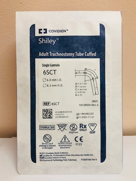 Covidien  6SCT Tracheostomy Tube Shiley™ Single-Cannula Size 6 Cuffed. Box of 01