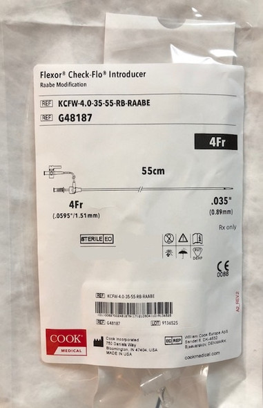 COOK G48187 Flexor ® Raabe Guiding Sheath With Check-Flo® Valve 4Fr., 1.5mm x 55cm