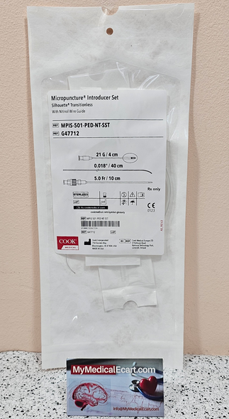 Cook Medical G47712, Introducer Access Set Micropuncture® 5 Fr. X 10 cm Length Outer Catheter, 0.018 Inch X 40 cm Length Wire Guide, 21 Gauge X 4 cm Length Needle. 01 Unit.