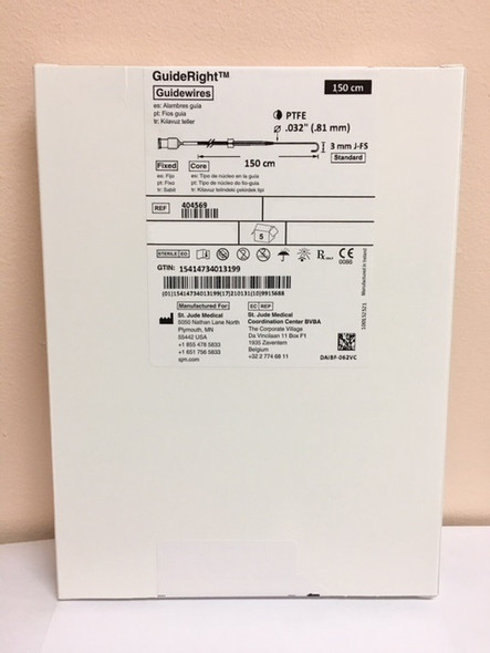 404569 Standard, “J” 0.032",  150cm,  3mm J tip,  7mm Flexible Tip .  GuideRight Guidewire Fixed Core Design with “J” Tip