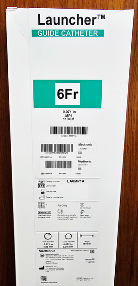 Medtronic LA6MP1A  Launcher Coronary Guide Catheter, 6F ID (0.071"), Multipurpose Curve, MP1, 110 cm shaft length, Box of 01