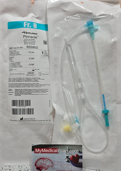 Terumo RSS802 PINNACLE Introducer Sheaths 8Fr., 10cm X 0.038", Mini Guide Wire length 45 cm, Box of 10
