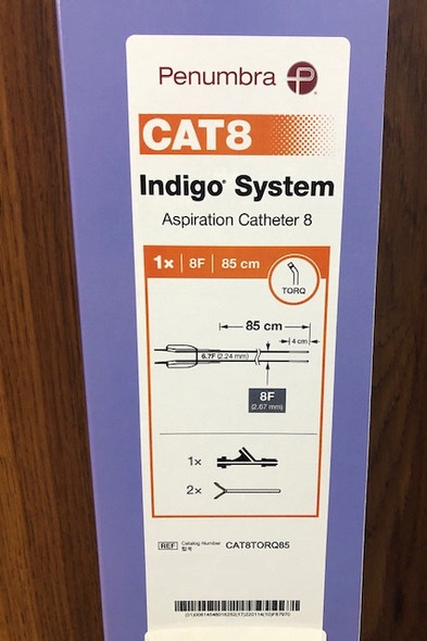 CAT8 Indigo Aspiration Catheter 8, TORQ  tip, 85cm , 8Fr., Peripheral Thrombectomy  Mechanical one each