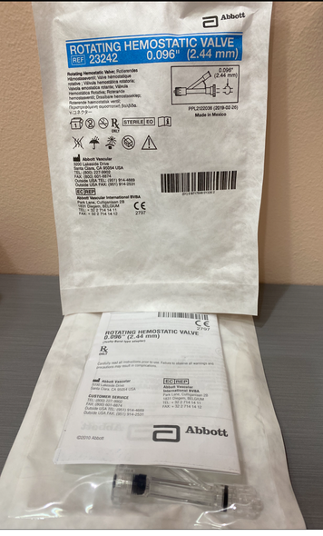 Abbott 23242 Rotating Hemostatic Valve .096" (2,44mm), Box of 25