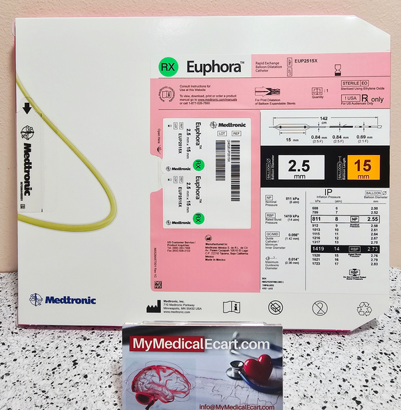 Medtronic EUP2515X Euphora™ Semicompliant Balloon Dilatation Catheter 2.5 mm x 15 mm, Box of 01