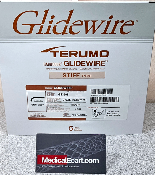 Terumo GS3508 GLIDEWIRE® Hydrophilic Coated Guidewire, Stiff Shaft , 0.035” x 180cm, Tip 3 cm, Tip Shape Angle. RF*PA35183A