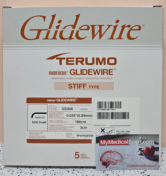 Terumo GS3508  GLIDEWIRE® Hydrophilic Coated Guidewire, Stiff Shaft , 0.035” x 180cm, Tip 3 cm, Tip Shape Angle. Box of 05
RF*PA35183A