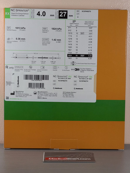 Medtronic NCSP4027X NC Sprinter RX Noncompliant Balloon Dilatation Catheter 4.0 mm x 27 mm, Box of 01