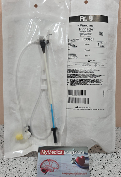 Terumo RSS901 PINNACLE Introducer Sheath Peripheral Applications 9Fr., 10cm x 0.038", Mini Guidewire Diameter 0.035". Box of 10