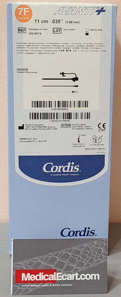 Cordis 402-607X AVANTI® + standard Length Sheath Introducer, 402607X, with Mini-Guidewire, Fuschia, 0.035 inch, 11cm Cannula, 7Fr. Box of 05