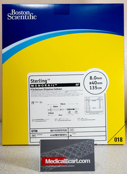 Boston Scientific H74939031804010 Sterling™ Monorail™ 3903180401, PTA Balloon Dilatation Catheter 8.0mm X 40mm, Shaft 135cm, Box of 01