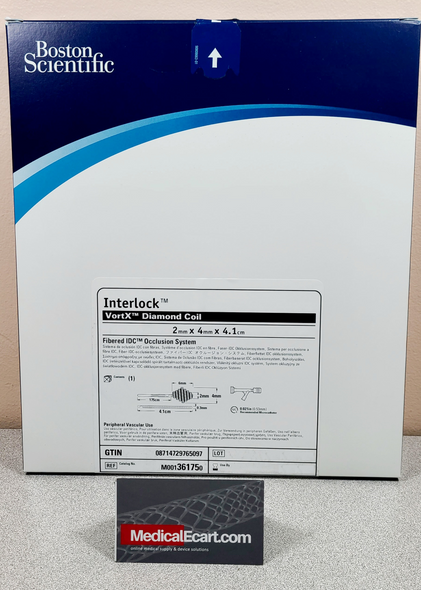 Boston Scientific 36175 INTERLOCK™ Vortx™ Diamond Coil, M001361750, Fibered IDC™ Occlusion System, 2mm X 4mm X 4.1cm, Box of 01