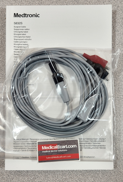 Medtronic 5832S Surgical Cable, Reusable, small clip, Length 12 ft (366 cm). Pack of 01