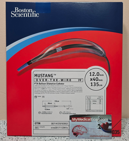 Boston Scientific H74939171120410 Mustang™,  0.035” Balloon Dilatation Catheter, 3917112041,  Over the Wire,  6F, 12.0mm x 40mm x 135cm, Box of 01