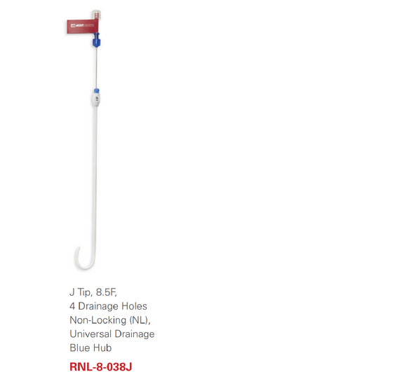 Medical RNL-8-038J ReSolve  Non-Locking Drainage Catheter 8.5Fr J Curve..0.038" (0.97mm) Sterile ETO 25cm L Accepts .038" wire, 4 side holes. Box of 5