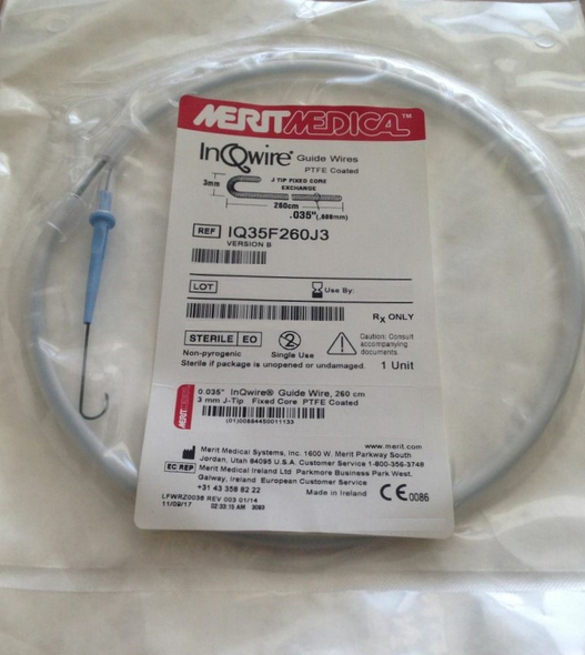 Medical IQ35F260J3 InQwire® Diagnostic Guide Wires,  0.035” (0.89 mm) X 260cm,  J-TIP Wires, 3 mm J-Tip, Fixed Core, Box of 10