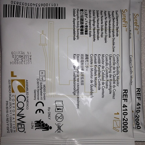 SureFit Electrosurgical Grounding pad 6188659 Conmed Corporation  410-2000 618-8659  Grounding Pad Dual Dispersive Electrode