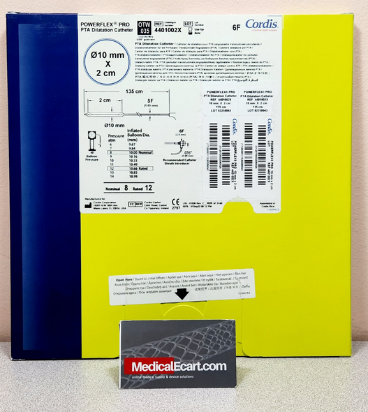 Cordis 4401002X POWERFLEX® Pro PTA Balloon Catheter with 10 x 20mm Over-The-Wire Balloon, 135CM, 6FR. Box of 01