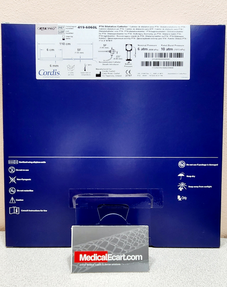 Cordis 419-6060L OPTA® PRO 0.035” PTA Dilatation Catheter 5Fr, Balloon 6mm X 60 mm, Shaft Length 110 cm, 4196060L, Box of 01