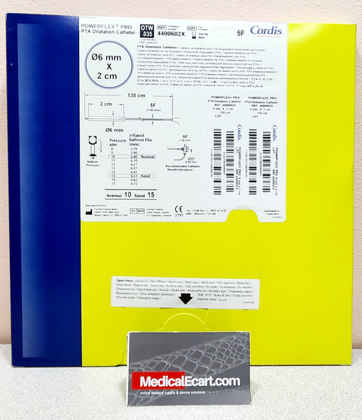 Cordis 4400602X POWERFLEX® Pro PTA Balloon Catheter with 6mm X 2cm Over-The-Wire Balloon, 135cm, 5Fr. Box of 01