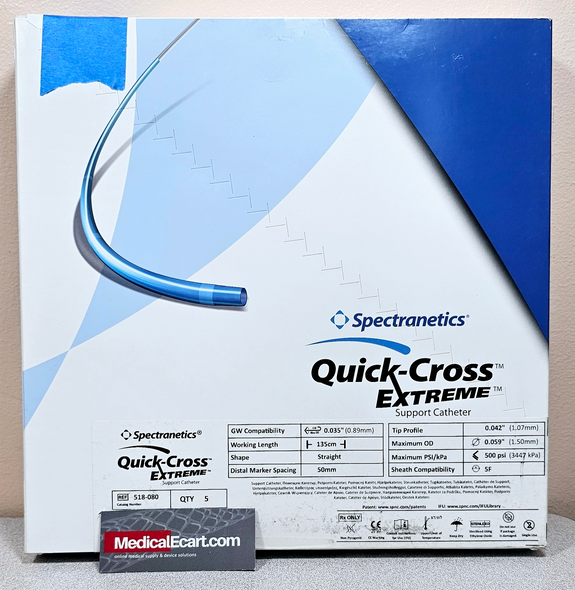 Philips 518-080 Quick-Cross Extreme support catheter, Distal tip profile 3.2F / 0.042", Working length 135 cm, Guidewire compatibility 0.035", Shape Straight, Box of 05