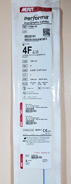 Medical 7700-10, Performa® JL 3.5, Angiographic Catheter, Braided, 4FR, 100 cm, 0.038" JUDKINS LEFT 3.5, Bumper Tip, Box of 05
