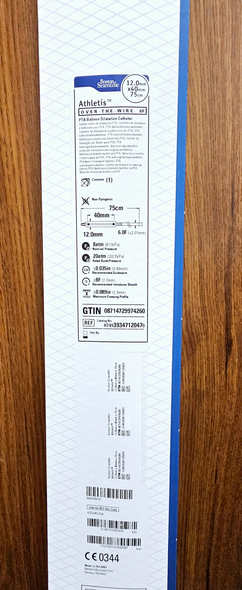 Boston Scientific H74939347120470 Athletis™ Ultra-High-Pressure Balloon, 8Fr, Balloon 12.0 mm X 40 mm, Shaft Length 75 cm, 3934712047, Pack of 01